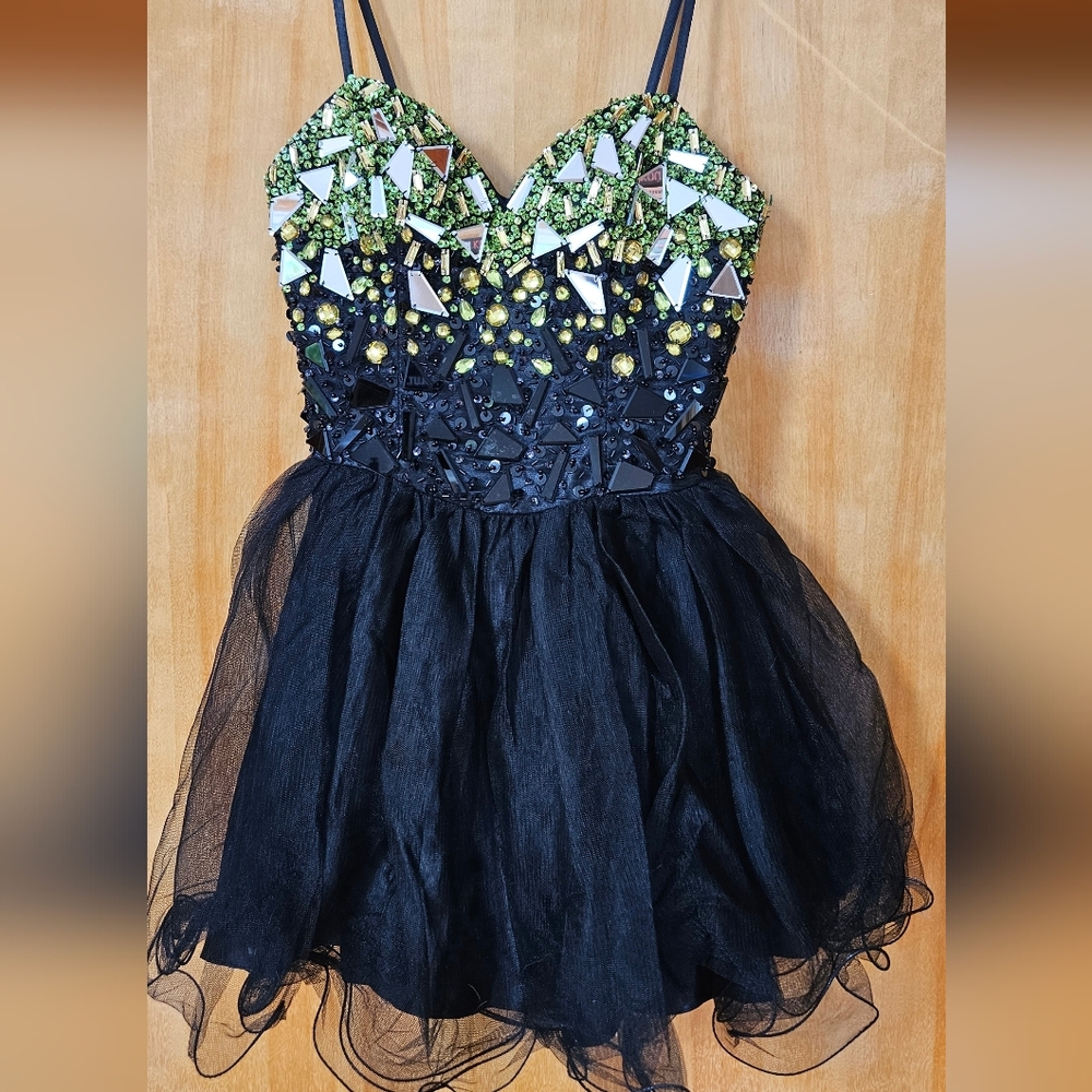 Short Black and Green Embellished Dress
